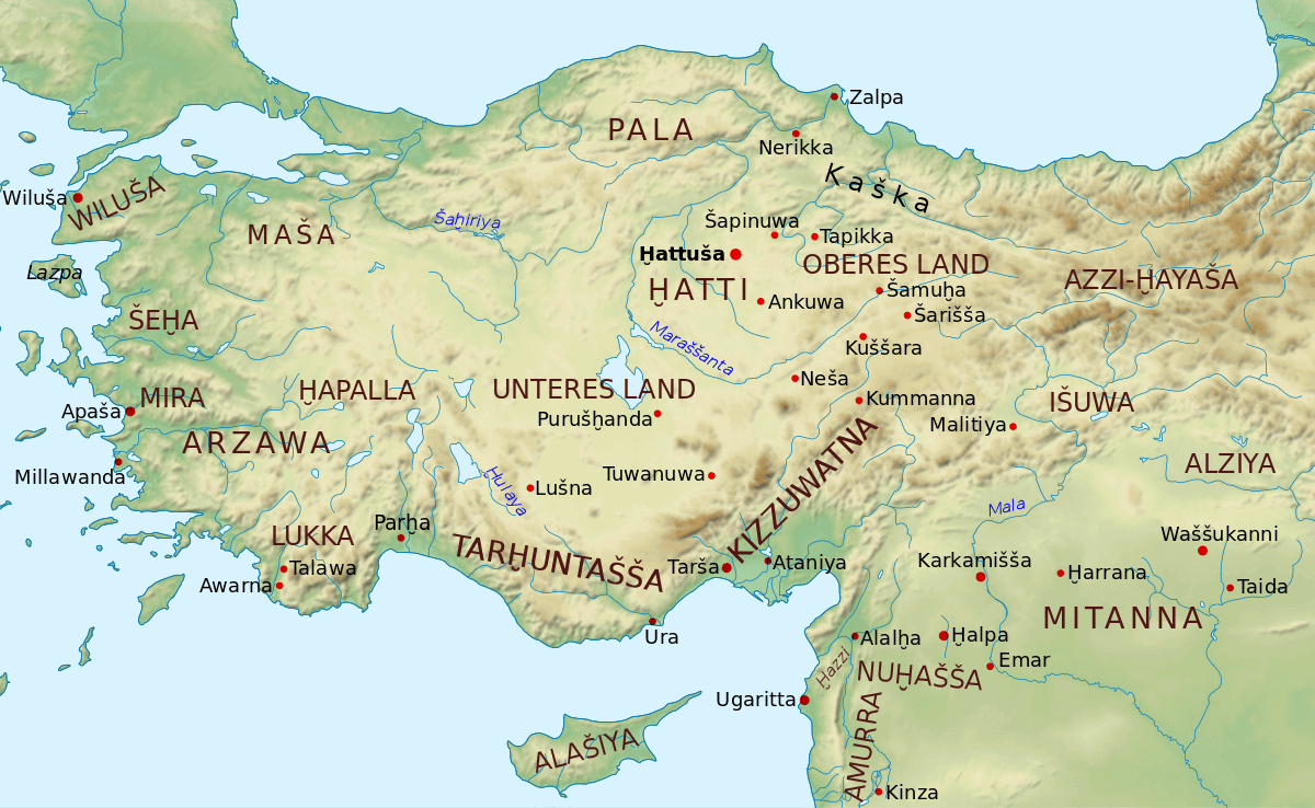 Tunç çağında Anadolu'yu gösteren harita.