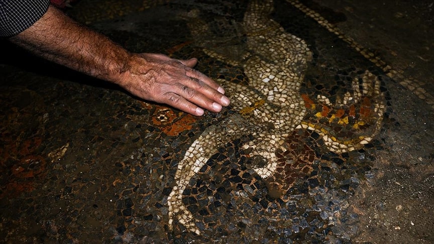 Aşk tanrısı Eros'un da elindeki horozlarla tasvir edildiği Roma mozaik