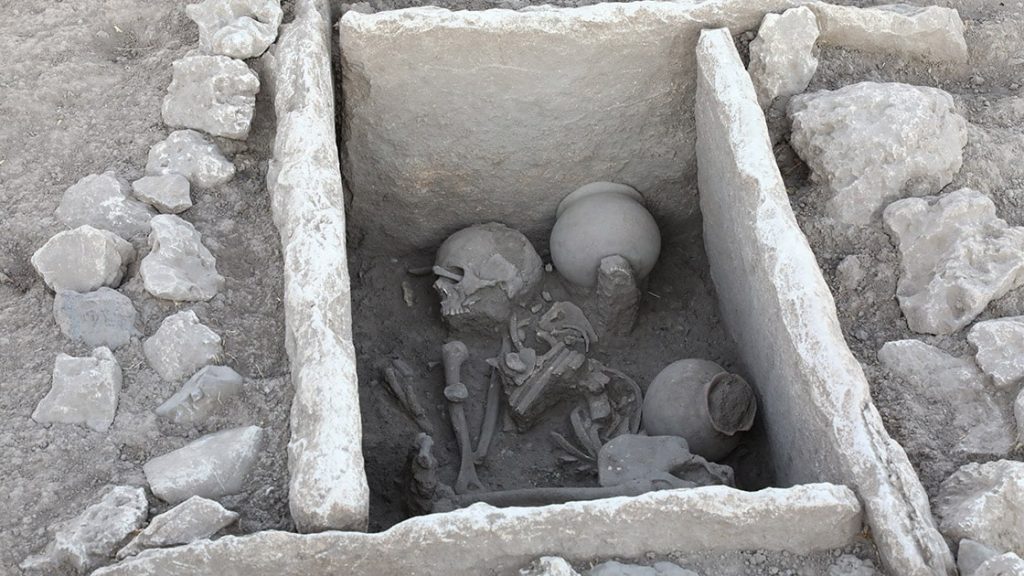 Diyarbakır Çayönü yerleşimi kazılarında ortaya çıkarılan mezar Fotoğraf AA