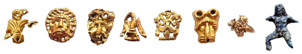 Gyenos kazılarında ele geçen altın şeritler ve eski bir tanrının bronz bir heykelciği