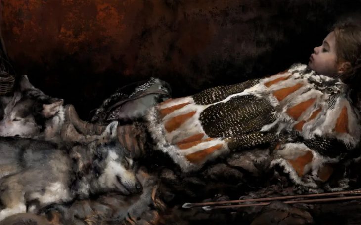 Mezolitik Taş Devri'nde bir çocuk kuş tüyleri, bitki lifleri ve kürk ile gömülmüş