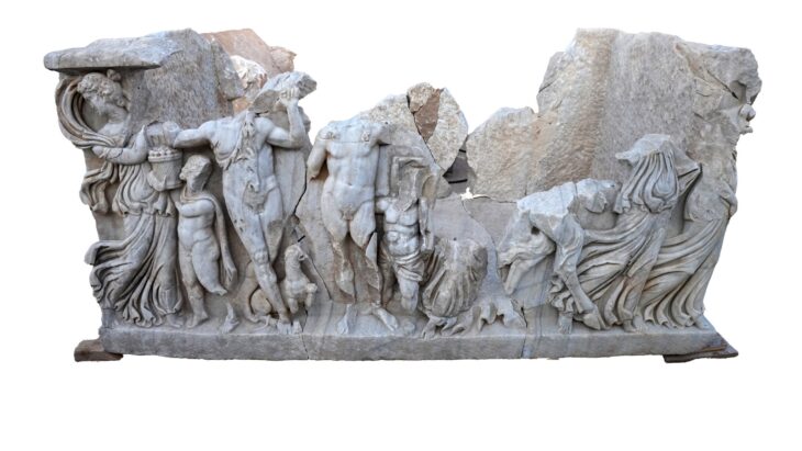 Dionysus and Heracles Wine Contest Scene Roman Sarcophagus